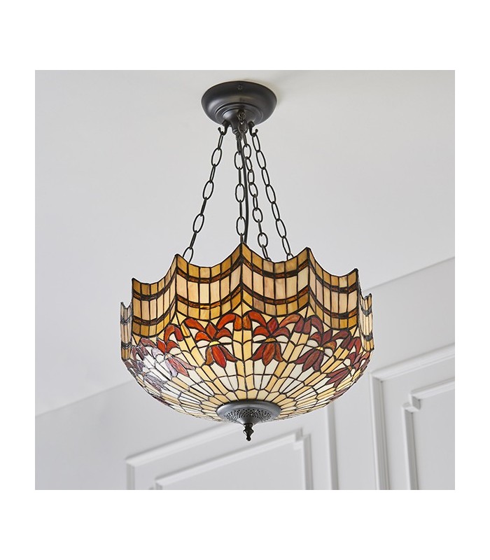 3 Light Large Inverted Ceiling Pendant Dark Bronze, Tiffany glass, E27 - 3