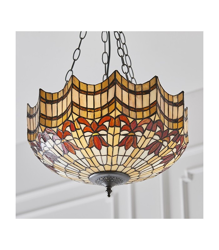 3 Light Large Inverted Ceiling Pendant Dark Bronze, Tiffany glass, E27 - 4