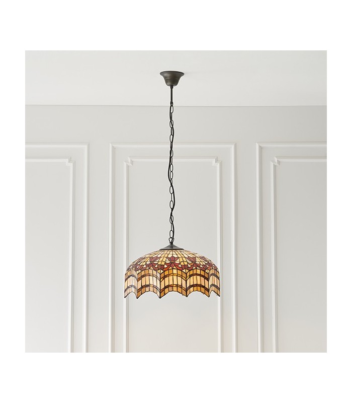 3 Light Medium Ceiling Pendant Dark Bronze, Tiffany glass, E27 - 3
