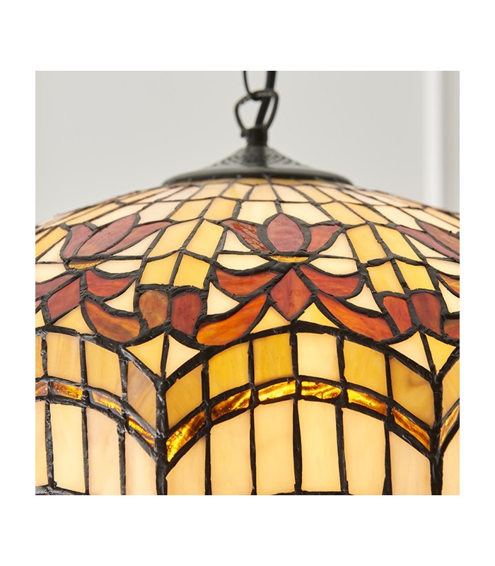 3 Light Medium Ceiling Pendant Dark Bronze, Tiffany glass, E27 - 4
