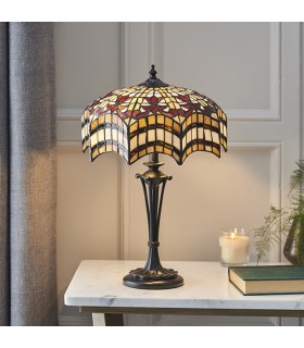2 Light Small Table Lamp Dark Bronze, Tiffany Glass, E27 - 2