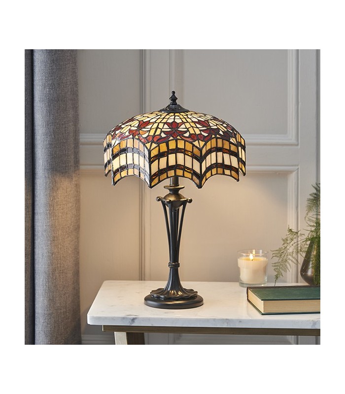 2 Light Small Table Lamp Dark Bronze, Tiffany Glass, E27 - 2