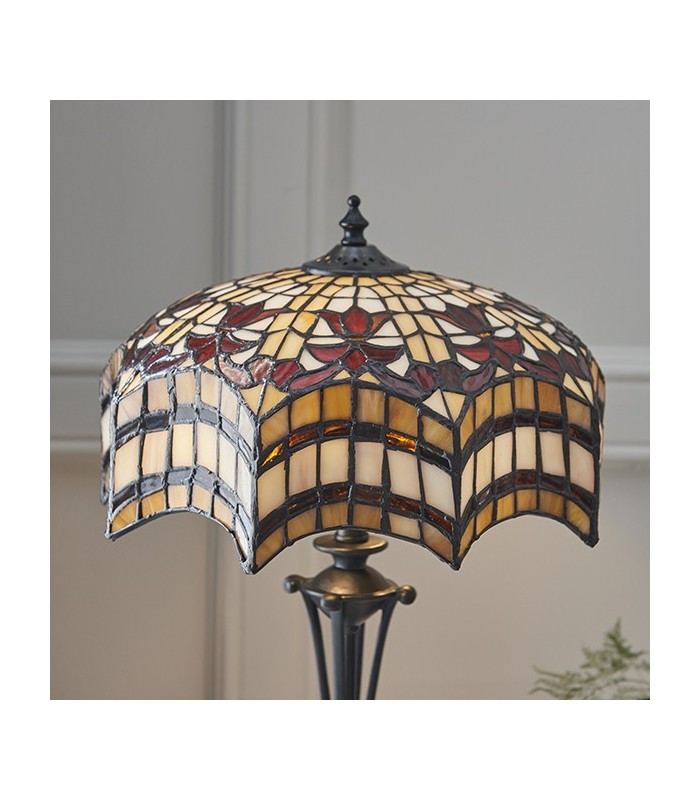 2 Light Small Table Lamp Dark Bronze, Tiffany Glass, E27 - 3