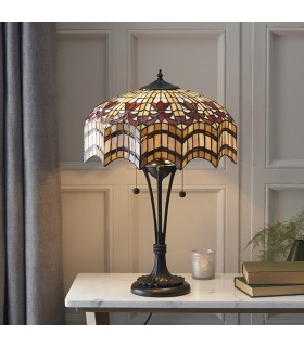 2 Light Medium Table Lamp Dark Bronze, Tiffany Glass, E27 - 2