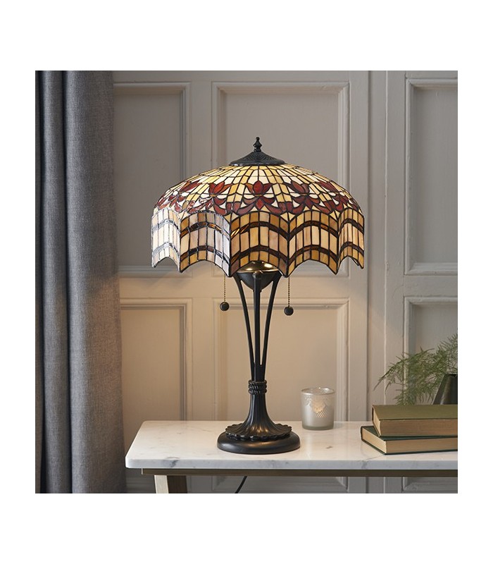 2 Light Medium Table Lamp Dark Bronze, Tiffany Glass, E27 - 2