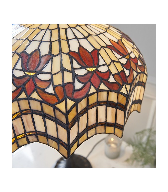2 Light Medium Table Lamp Dark Bronze, Tiffany Glass, E27 - 3