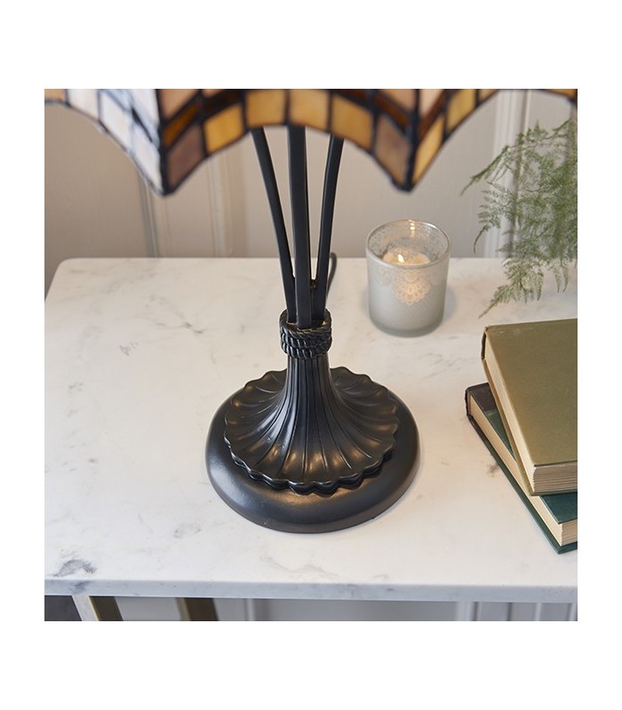2 Light Medium Table Lamp Dark Bronze, Tiffany Glass, E27 - 4