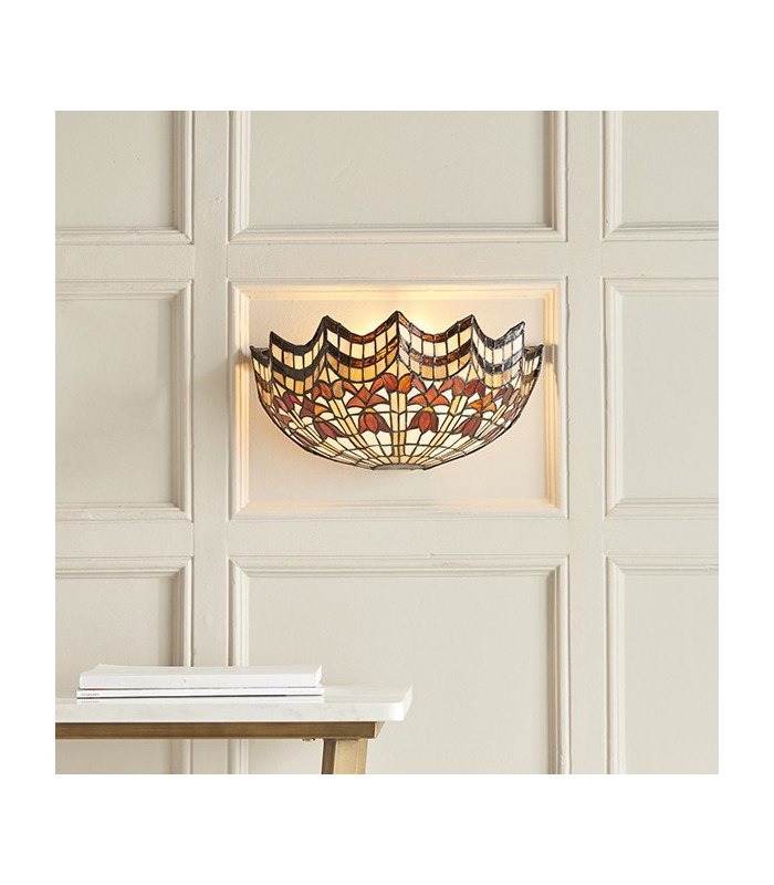 1 Light Indoor Wall Uplighter Dark Bronze with Tiffany Glass, E14 - 2