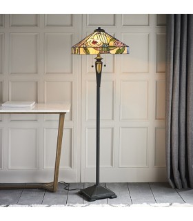 2 Light Floor Lamp Dark Bronze, Tiffany Style Glass, E27 - 2