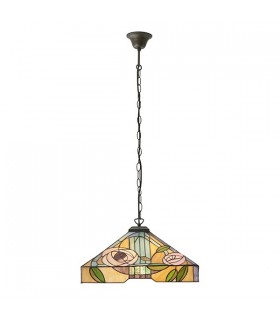 3 Light Large Ceiling Pendant Dark Bronze, Tiffany Style Glass, E27 - 2