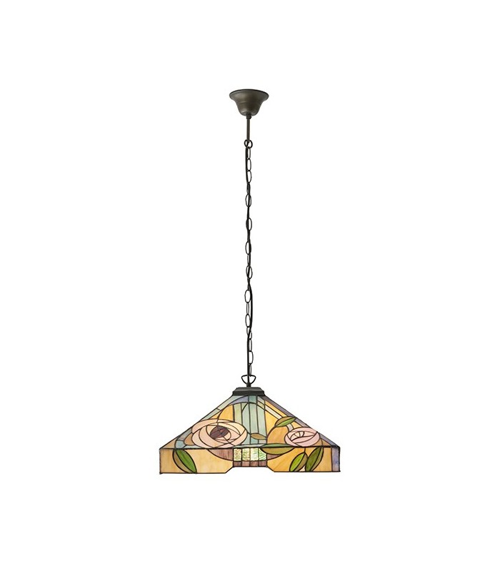 3 Light Large Ceiling Pendant Dark Bronze, Tiffany Style Glass, E27 - 2