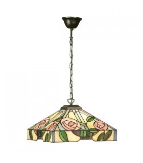 1 Light Medium Ceiling Pendant Dark Bronze, Tiffany Style Glass, E27 - 2