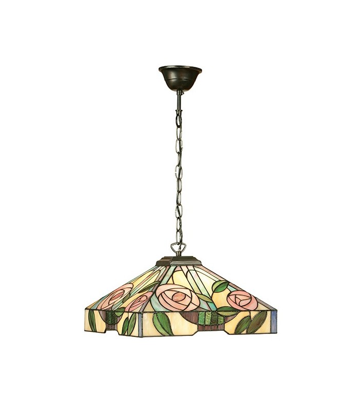 1 Light Medium Ceiling Pendant Dark Bronze, Tiffany Style Glass, E27 - 2