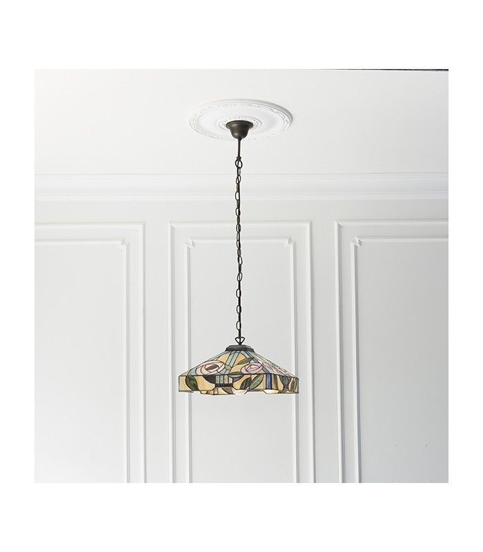 1 Light Medium Ceiling Pendant Dark Bronze, Tiffany Style Glass, E27 - 3