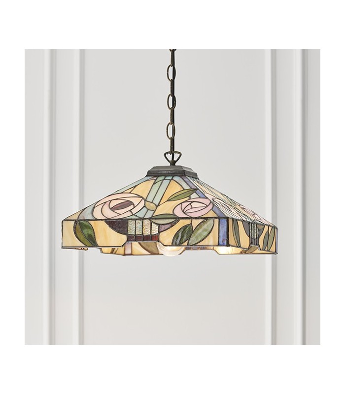 1 Light Medium Ceiling Pendant Dark Bronze, Tiffany Style Glass, E27 - 4