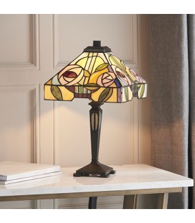 1 Light Small Table Lamp Dark Bronze, Tiffany Style Glass, E14 - 2