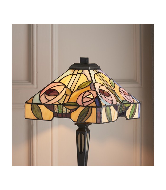 1 Light Small Table Lamp Dark Bronze, Tiffany Style Glass, E14 - 3