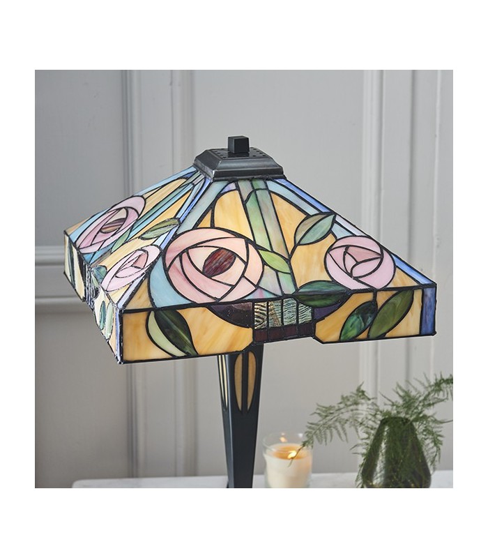 2 Light Medium Table Lamp Dark Bronze, Tiffany Style Glass, E27 - 3