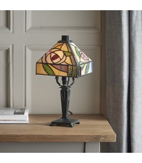 1 Light Mini Table Lamp Dark Bronze, Tiffany Style Glass, E14 - 2