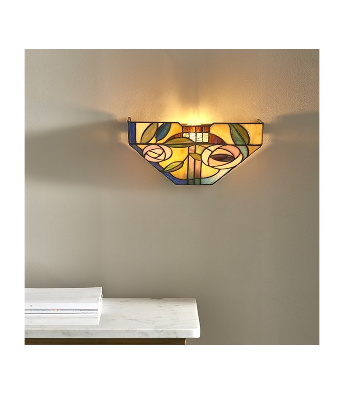 1 Light Indoor Wall Uplighter Dark Bronze with Tiffany Style Glass, E14 - 2