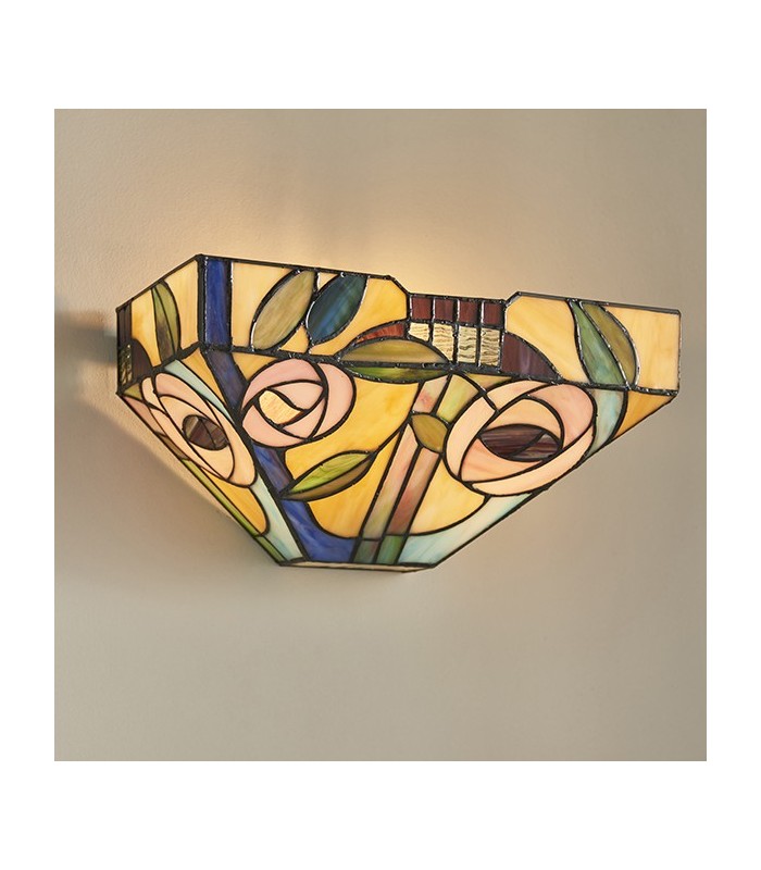 1 Light Indoor Wall Uplighter Dark Bronze with Tiffany Style Glass, E14 - 3