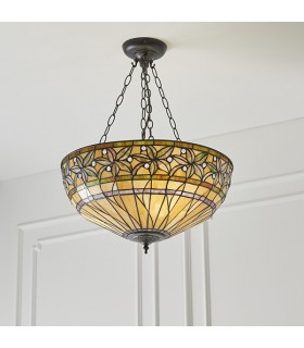3 Light Large Inverted Ceiling Pendant Dark Bronze, Tiffany glass, E27 - 2