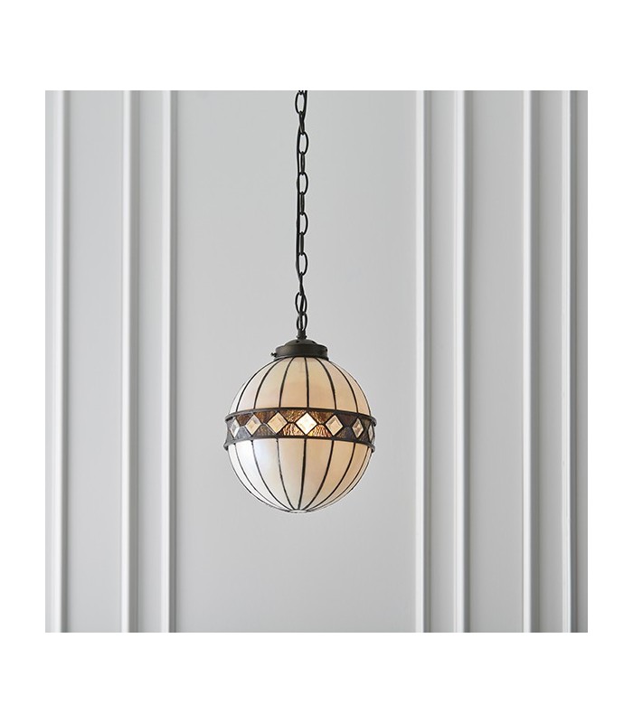 1 Light Small Globe Ceiling Pendant Dark Bronze, Tiffany glass, E14 - 3