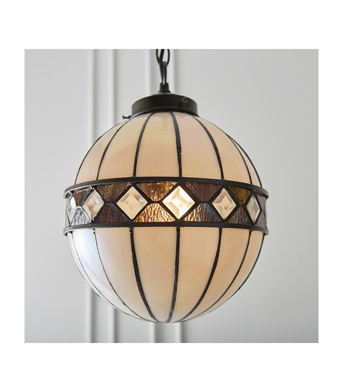 1 Light Small Globe Ceiling Pendant Dark Bronze, Tiffany glass, E14 - 4