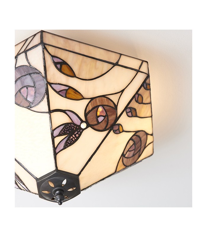 2 Light Medium Ceiling Flush Light Tiffany Style Glass, E27 - 4