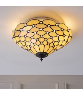 2 Light Medium Pearl Ceiling Flush Light Tiffany Style Glass, E27 - 2