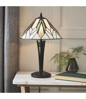 1 Light Small Table Lamp Black, Tiffany Style Glass, E14 - 2