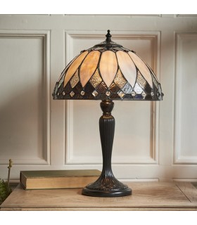 2 Light Small Table Lamp Dark Bronze, Tiffany Glass, E14 - 2
