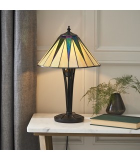 1 Light Small Table Lamp Black, Tiffany Style Glass, E14 - 2