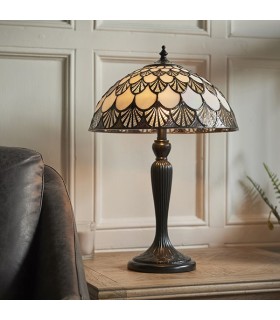 2 Light Small Table Lamp Dark Bronze, Tiffany Glass, E14 - 2