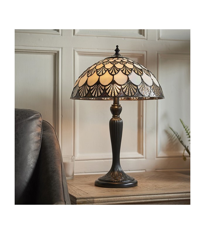 2 Light Small Table Lamp Dark Bronze, Tiffany Glass, E14 - 2