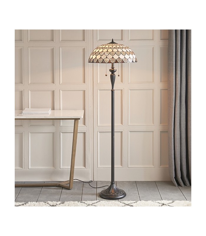 2 Light Floor Light Dark Bronze, Tiffany Glass, E27 - 2