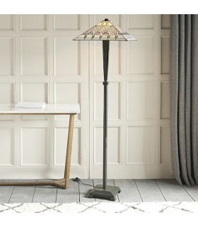 2 Light Floor Light Dark Bronze, Tiffany Glass, E27 - 2