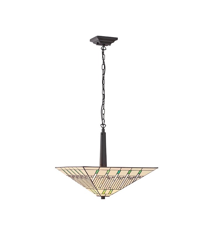2 Light Large Inverted Ceiling Pendant Dark Bronze, Tiffany glass, E27 - 2