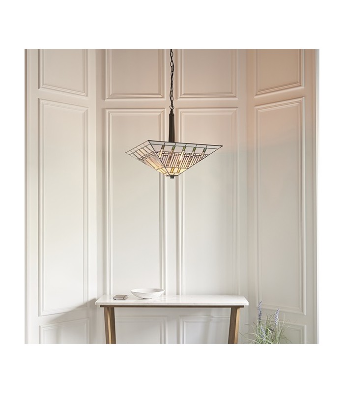 2 Light Large Inverted Ceiling Pendant Dark Bronze, Tiffany glass, E27 - 3
