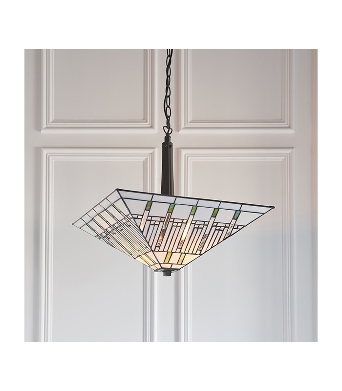 2 Light Large Inverted Ceiling Pendant Dark Bronze, Tiffany glass, E27 - 4
