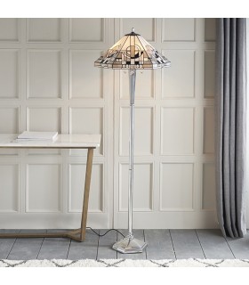 3 Light Floor Lamp Polished Aluminium, Tiffany Glass, E27 - 2