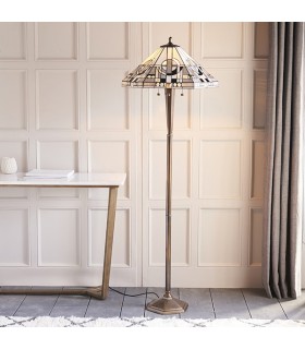 3 Light Floor Lamp Tiffany Glass, Deep Antique Patina, E27 - 2
