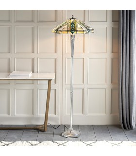3 Light Floor Lamp Polished Aluminium, Tiffany Glass, E27 - 2