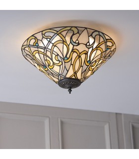 2 Light Ceiling Flush Light Tiffany Style Glass, E27 - 2