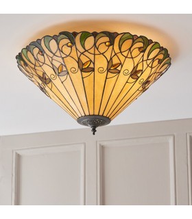 2 Light Large Ceiling Flush Light Tiffany Style Glass, E27 - 2