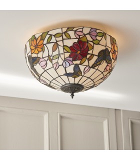 2 Light Medium Ceiling Flush Light Tiffany Style Glass, E27 - 2