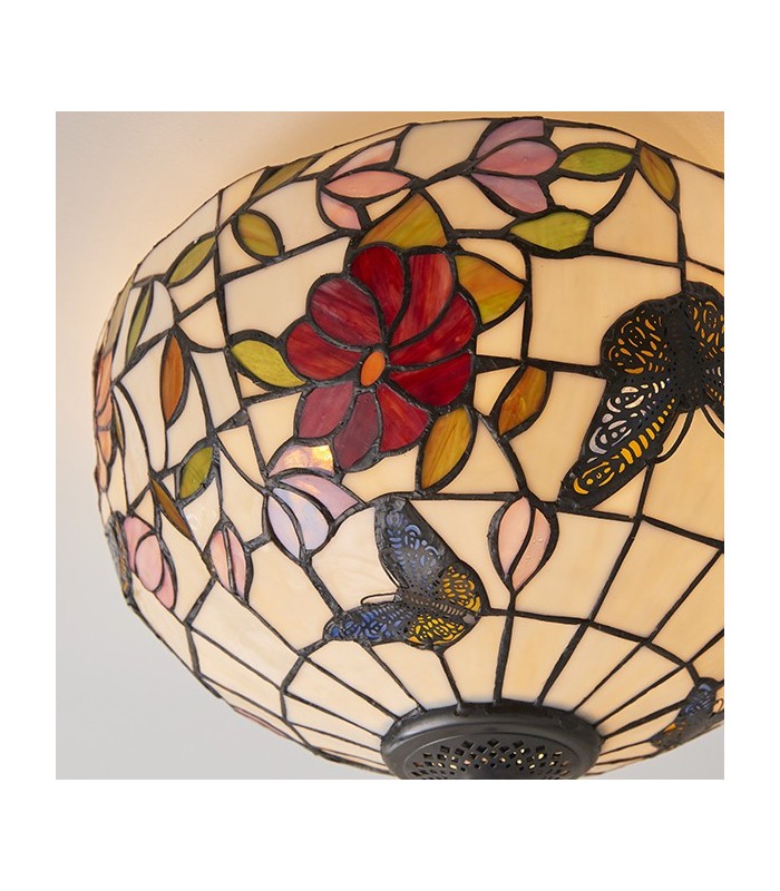 2 Light Medium Ceiling Flush Light Tiffany Style Glass, E27 - 3