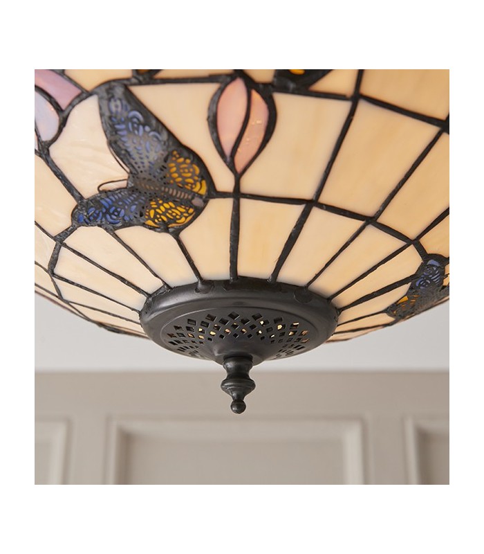 2 Light Medium Ceiling Flush Light Tiffany Style Glass, E27 - 4