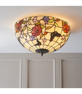 2 Light Large Ceiling Flush Light Tiffany Style Glass, E27 - 2
