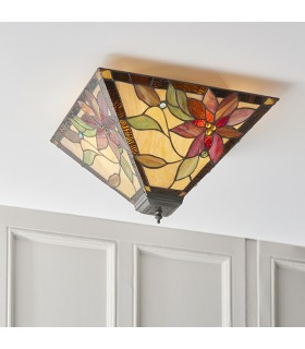 2 Light Medium Ceiling Flush Light Tiffany Style Glass, E27 - 2
